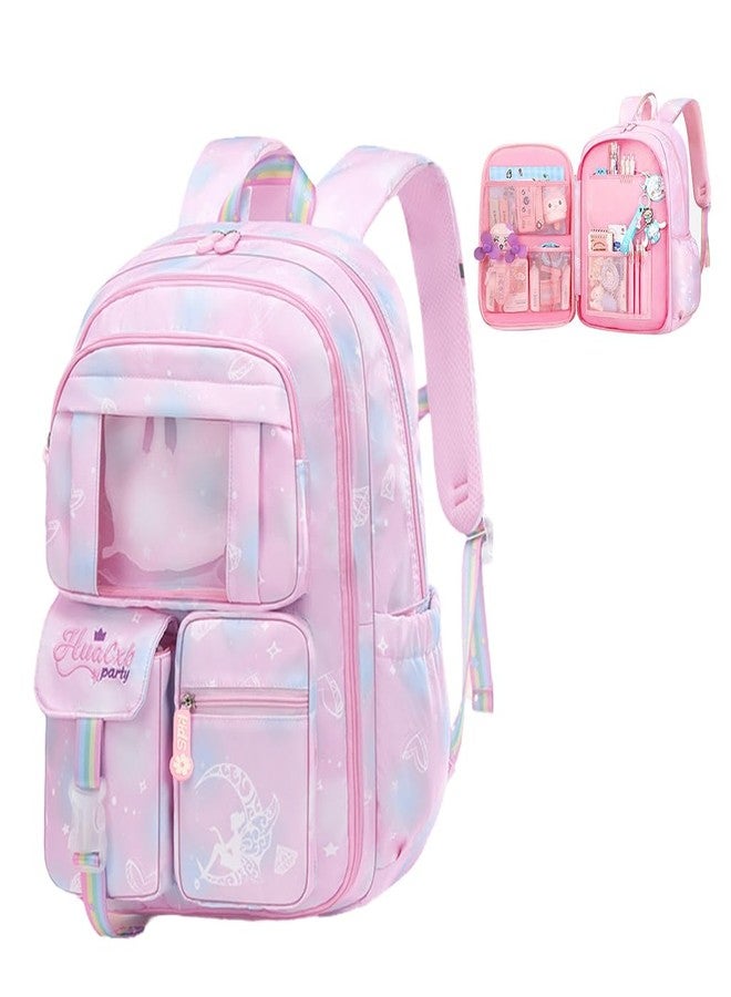 ClimbertyÂ® School Bag for Girls Kids 7-12 Years Old Cute Cartoon School Bags Waterproof Backpack Bag Durable Burden School Bags Christmas Children's Day Birthday Gift for Girls, Kids - Pink - Image 1